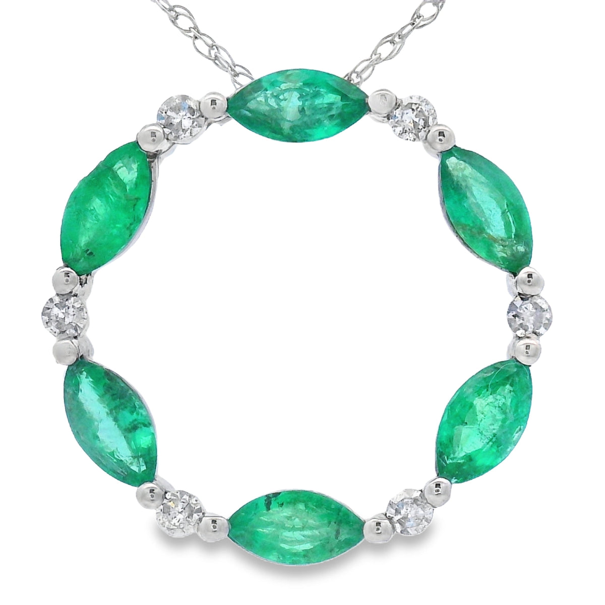 Emerald Diamond Circle of Love Pendant 10KT White Gold