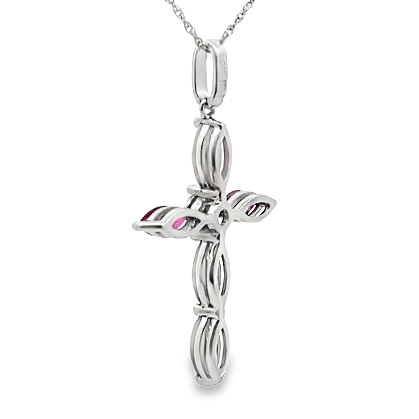 Ruby Diamond Cross Religious Pendant 10KT White Gold