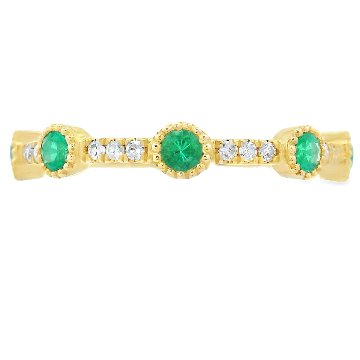 Emerald Diamond stackable band set 14KT Yellow Gold