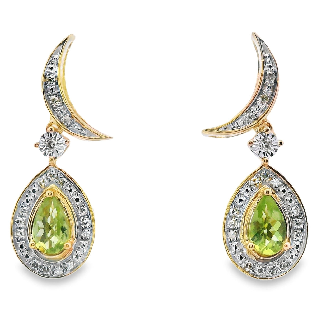 .52ct Peridot Diamond Dangle Earrings 10KT Yellow Gold