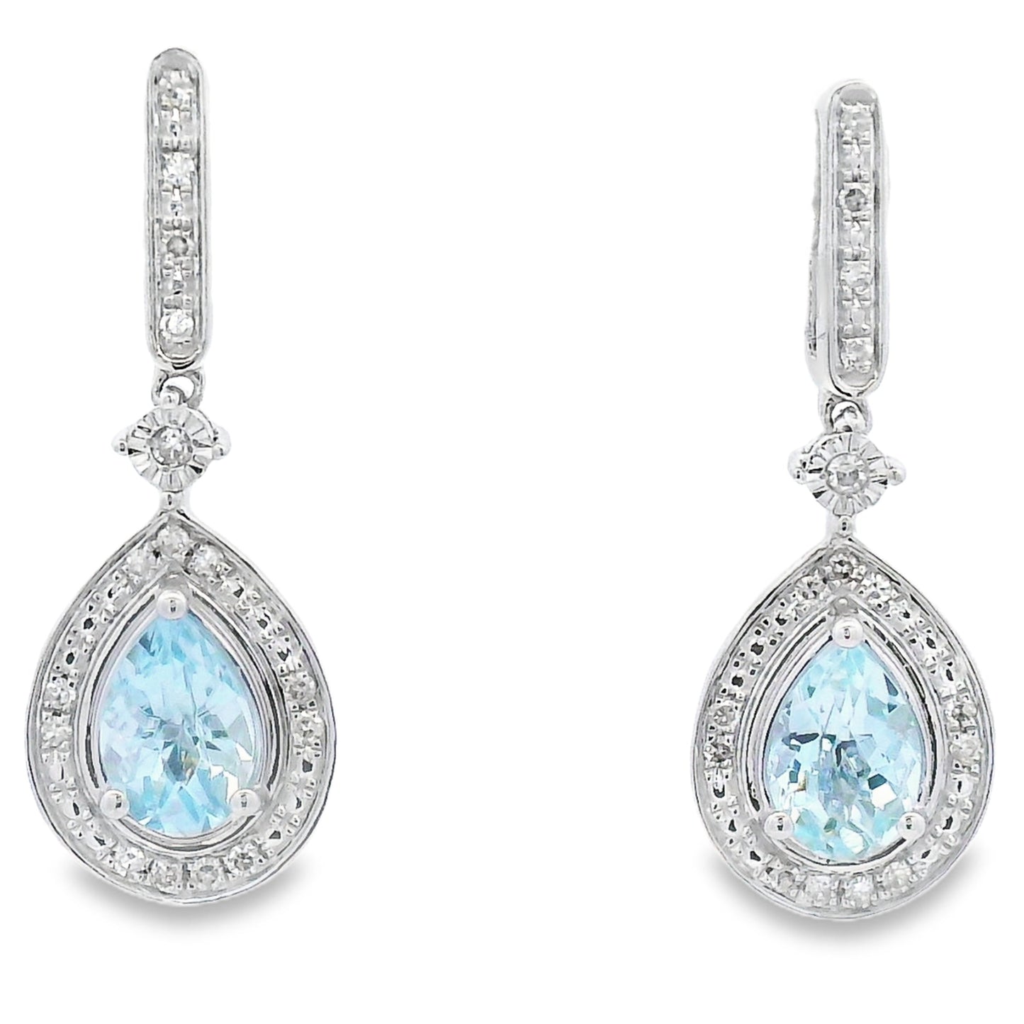 Aquamarine Diamond Dangle Earrings 10KT White Gold