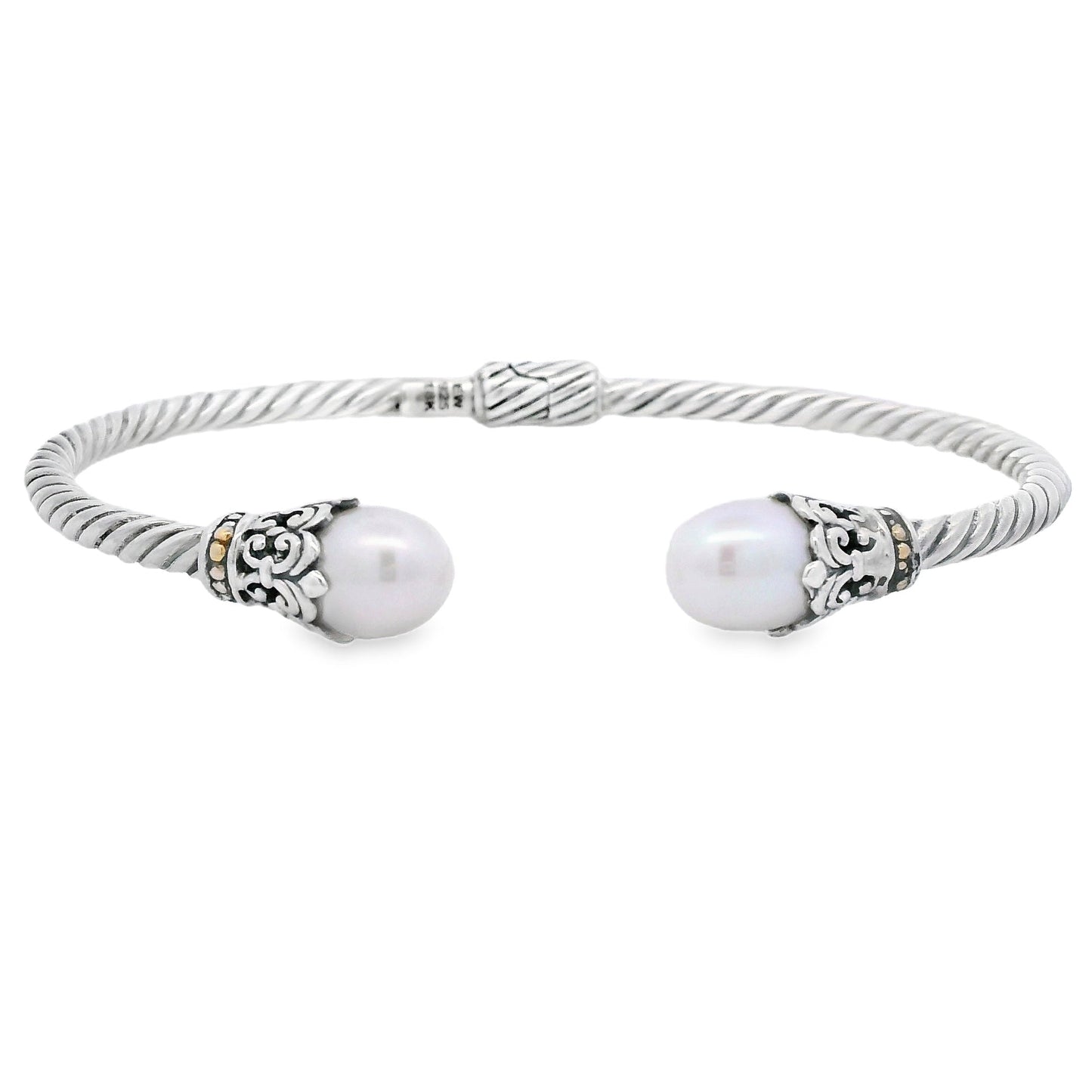 Pearl Bangle Bracelet Sterling Silver 18KT Gold