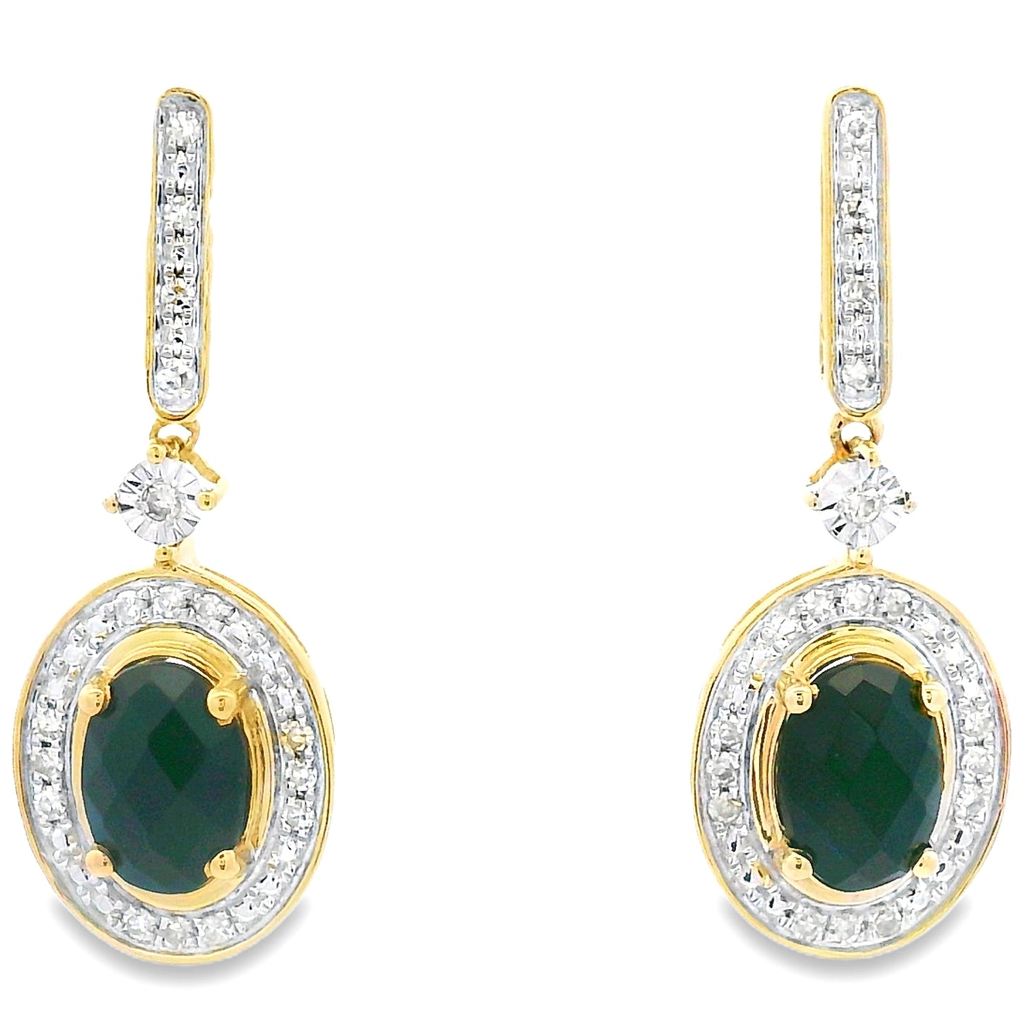 1.06ct Onyx Diamond Dangle Earrings 10KT Yellow Gold