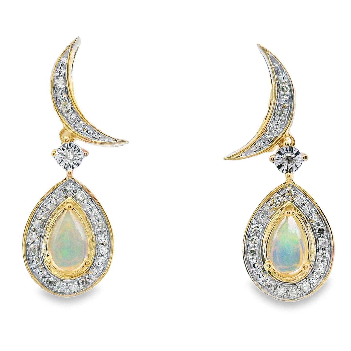 .42ct Opal Diamond Dangle Earrings 10KT Yellow Gold
