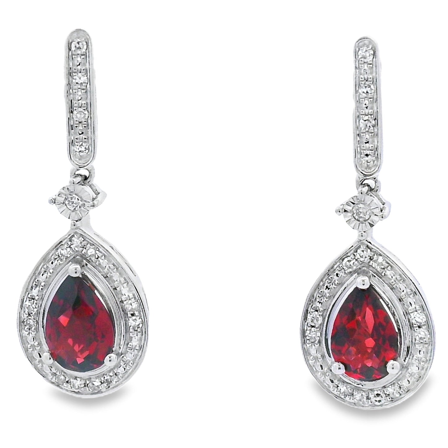 1.06ct Garnet Diamond Dangle Earrings 10KT White Gold