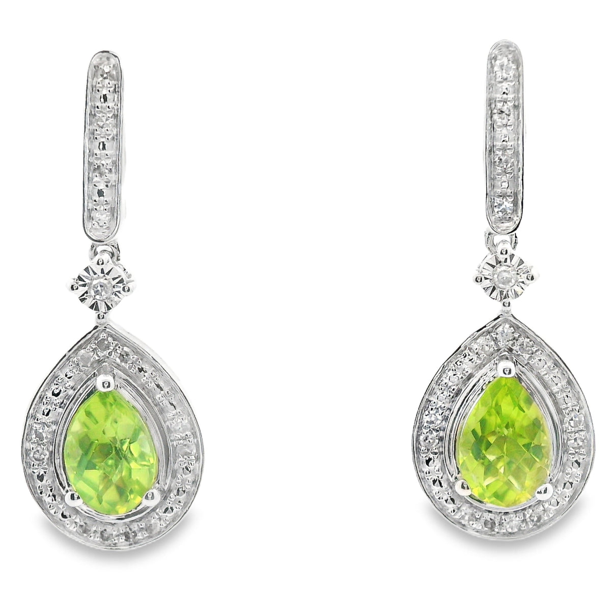 .96ct Peridot Diamond Dangle Earrings 10KT White Gold