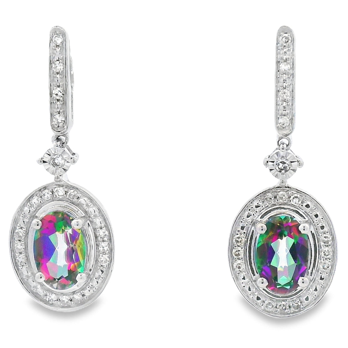 Mystic Fire Topaz Dangle Earrings 10KT White Gold