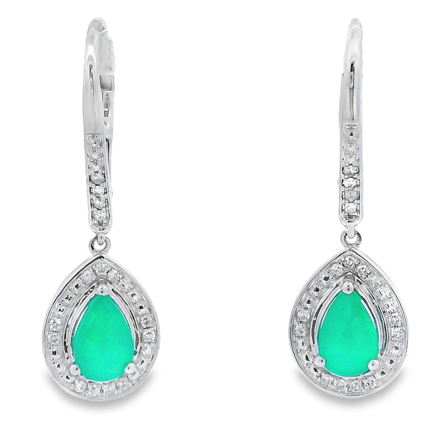 Chalcedony Diamond Dangle Earrings 10KT White Gold