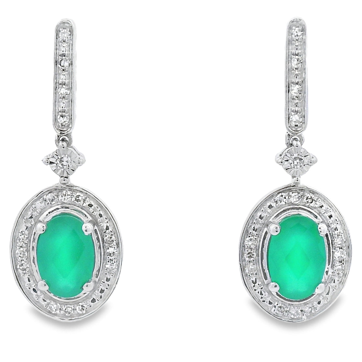 Chalcedony Diamond Dangle Earrings 10KT White Gold