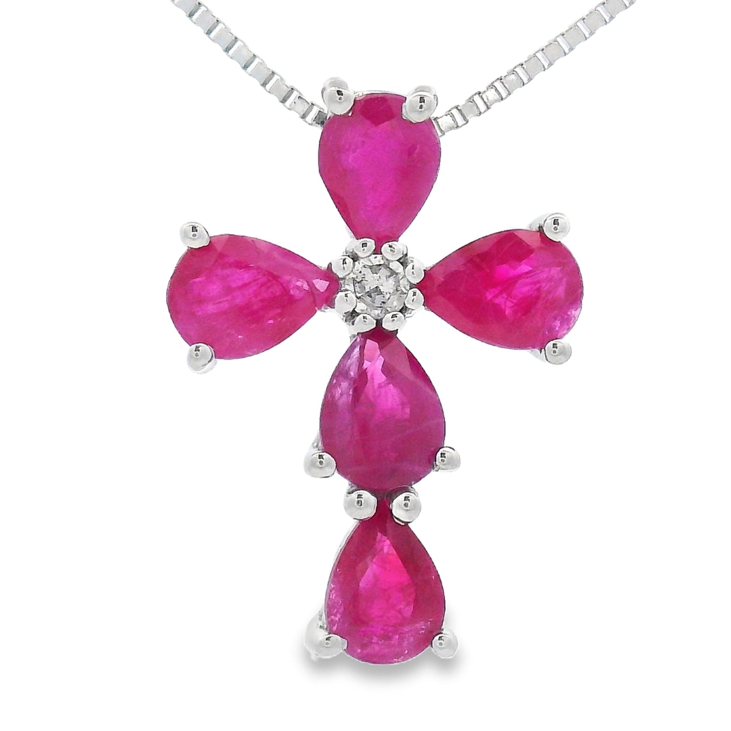 Ruby Diamond Cross Religious Pendant 10KT White Gold