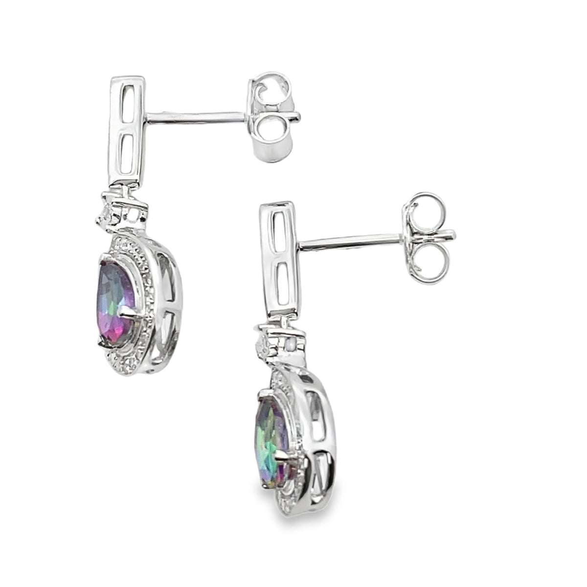 Mystic Fire Topaz Dangle Earrings 10KT White Gold