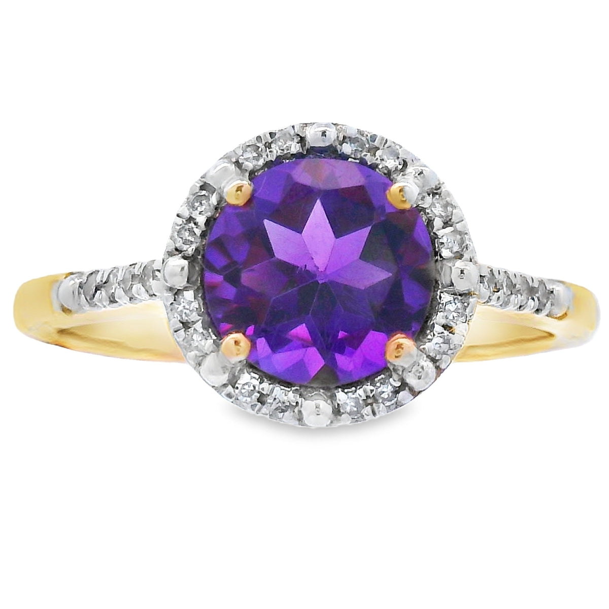 Natural 1.35ct Amethyst Diamond Ring 10KT Yellow Gold