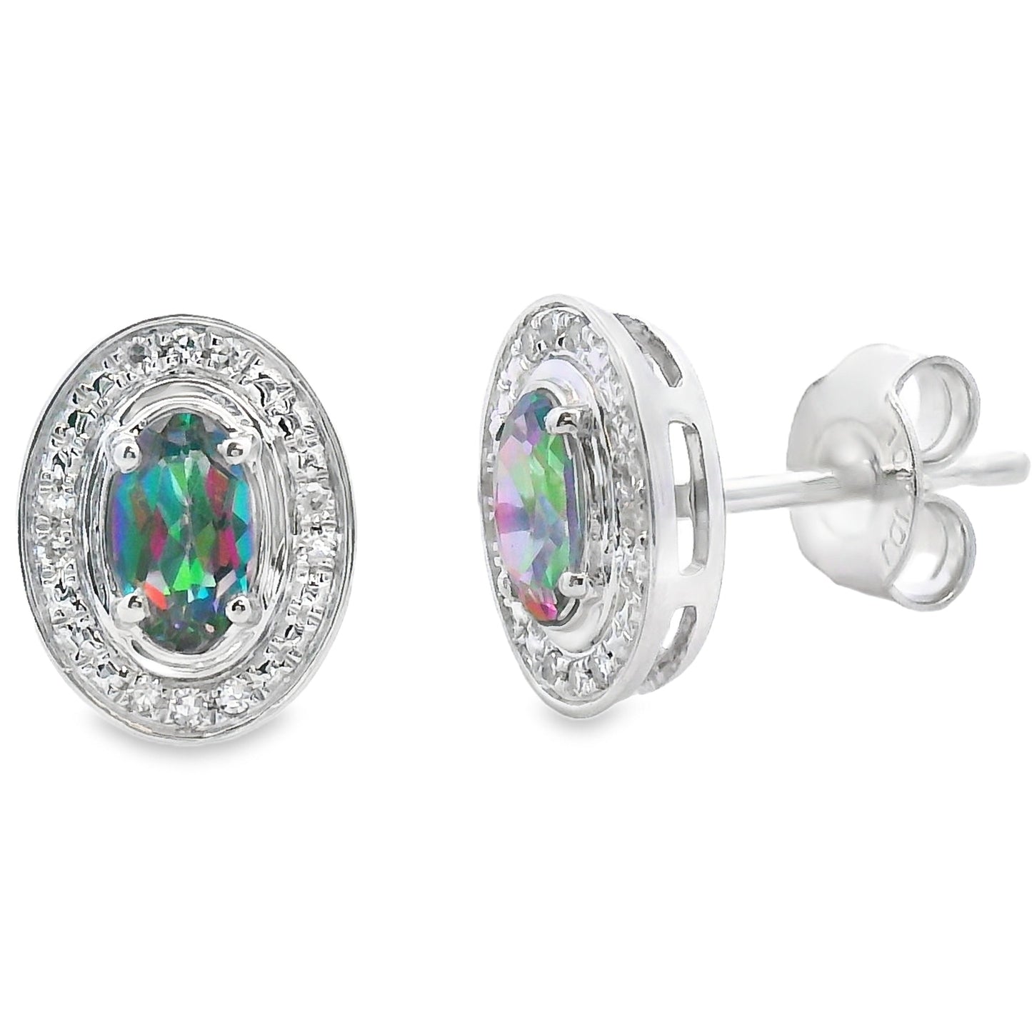 Mystic Fire Topaz Diamond Earrings 10KT White Gold