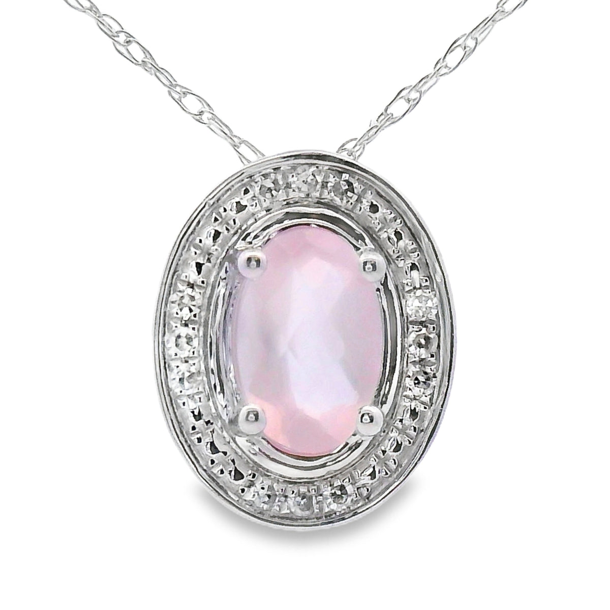Rose Quartz Diamond Fashion Pendants 10KT White Gold