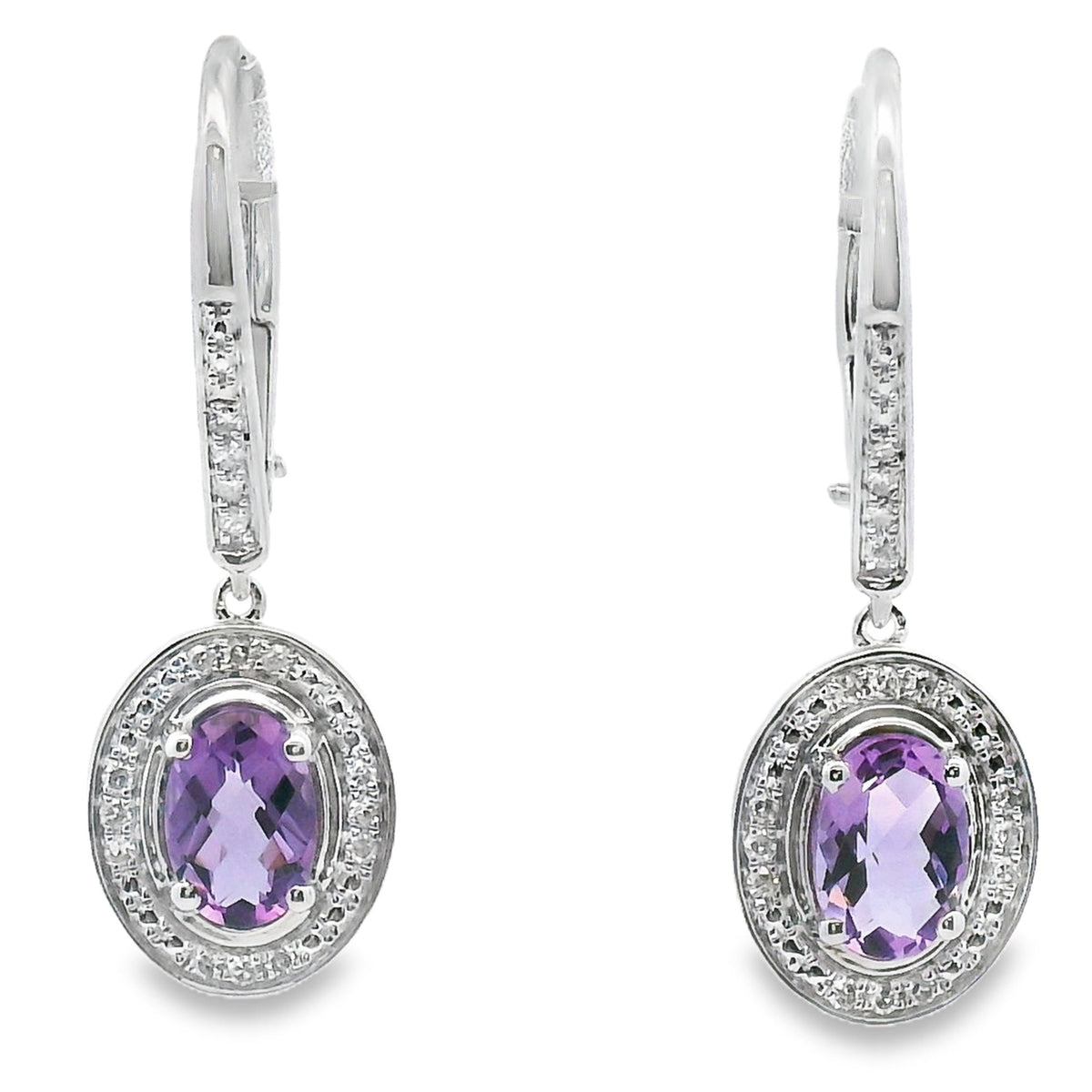 .98ct Amethyst Diamond Dangle Earrings 10KT White Gold
