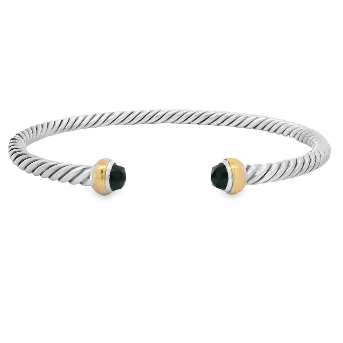 Natural Onyx Bangle Bracelet Sterling Silver 18KT Gold