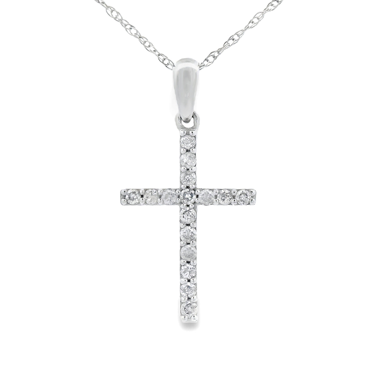 .13ct Diamond Cross Religious Pendant 14KT White Gold