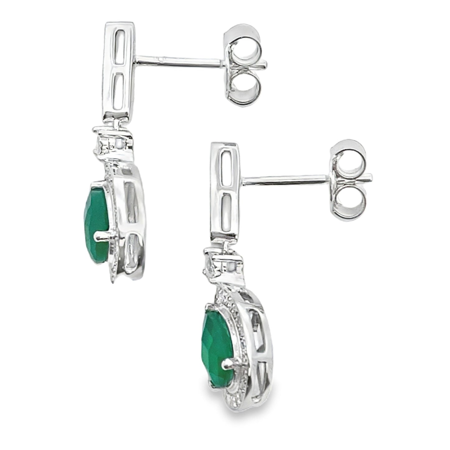 Chalcedony Diamond Dangle Earrings 10KT White Gold