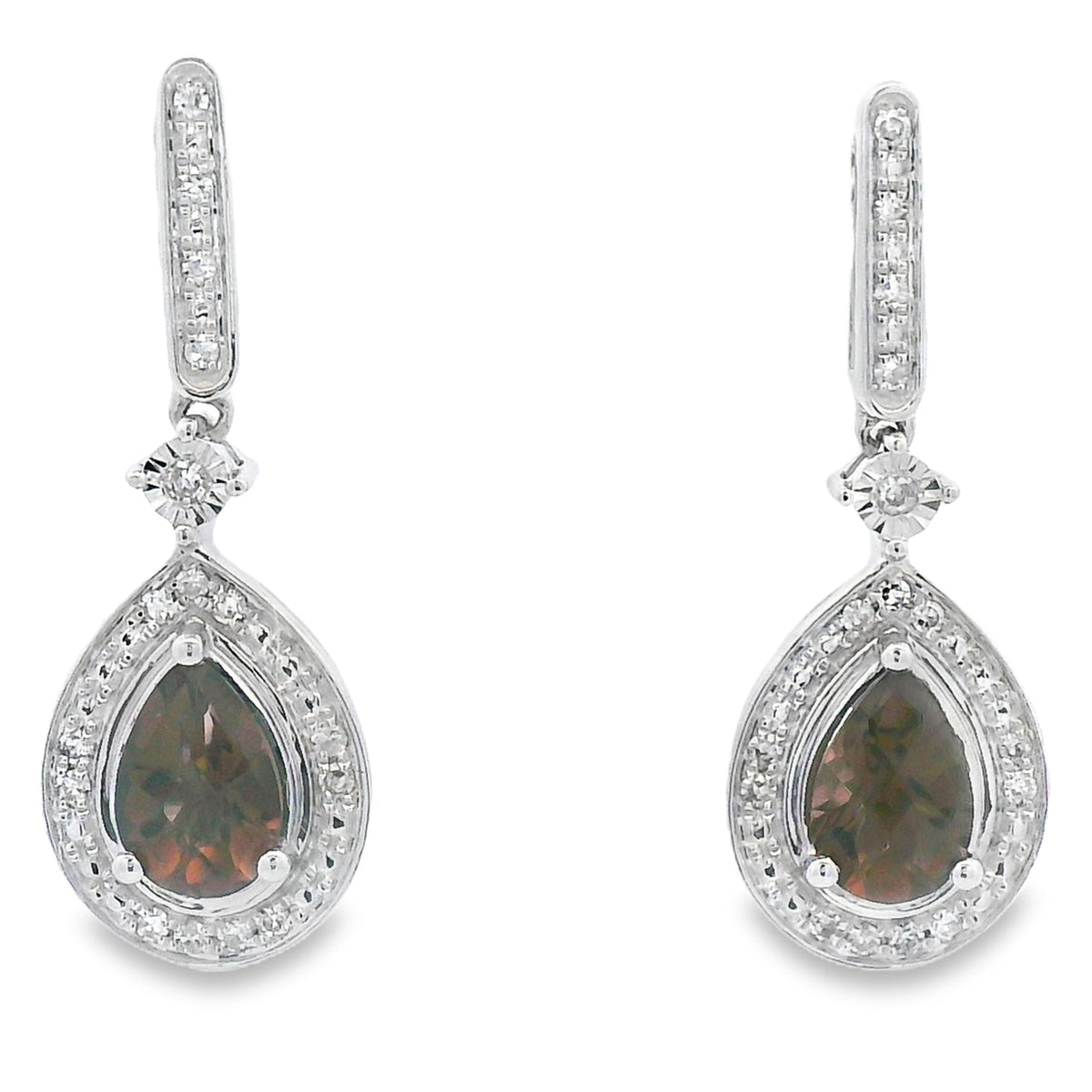 .84ct Quartz Diamond Dangle Earrings 10KT White Gold