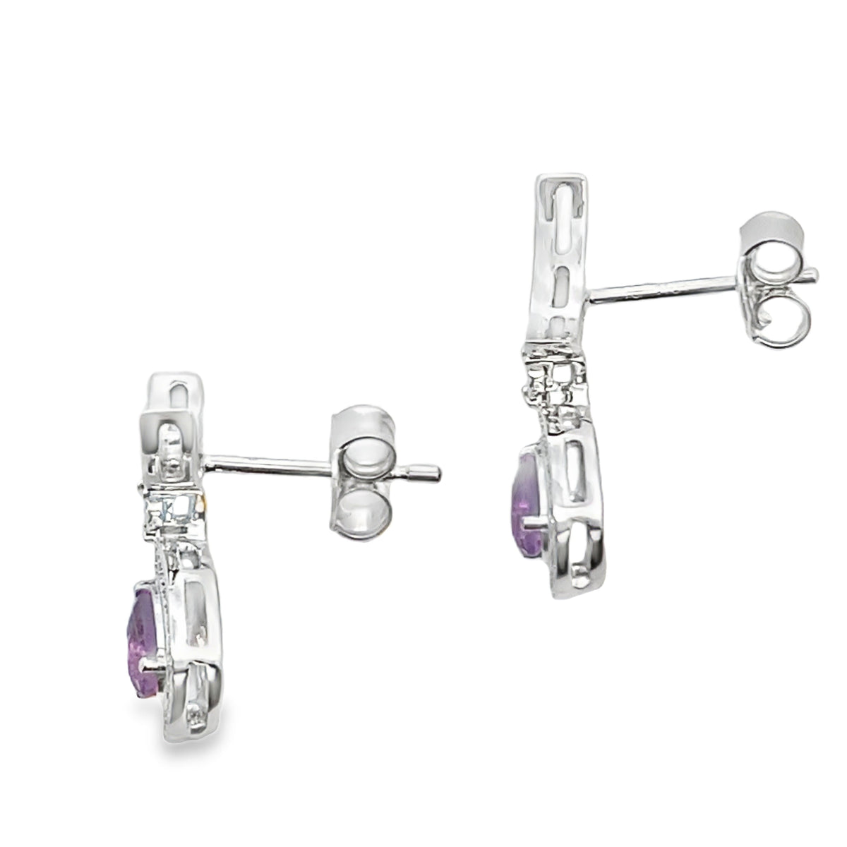 .48ct Amethyst Diamond Dangle Earrings 10KT White Gold