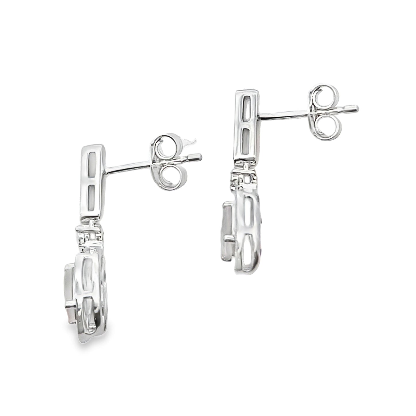 Rose Quartz Diamond Dangle Earrings 10KT White Gold