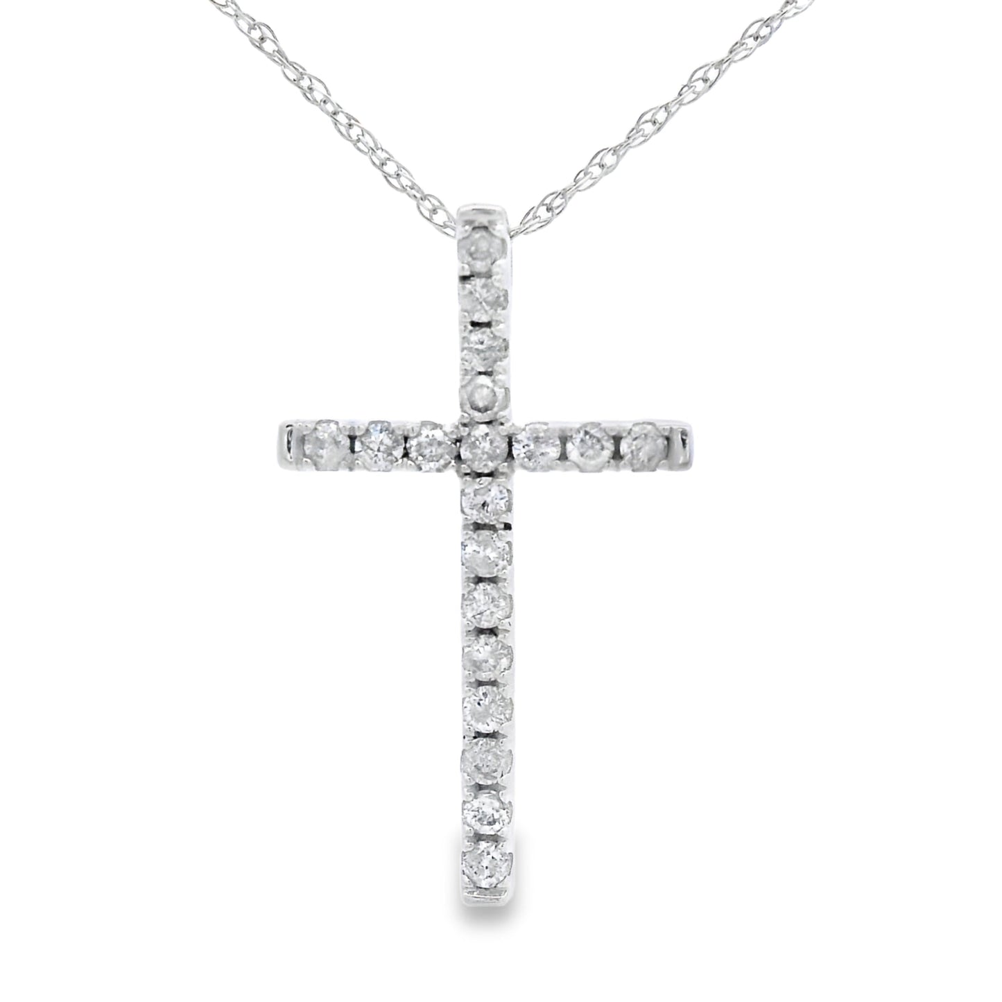 .19ct Diamond Cross Religious Pendant 14KT White Gold