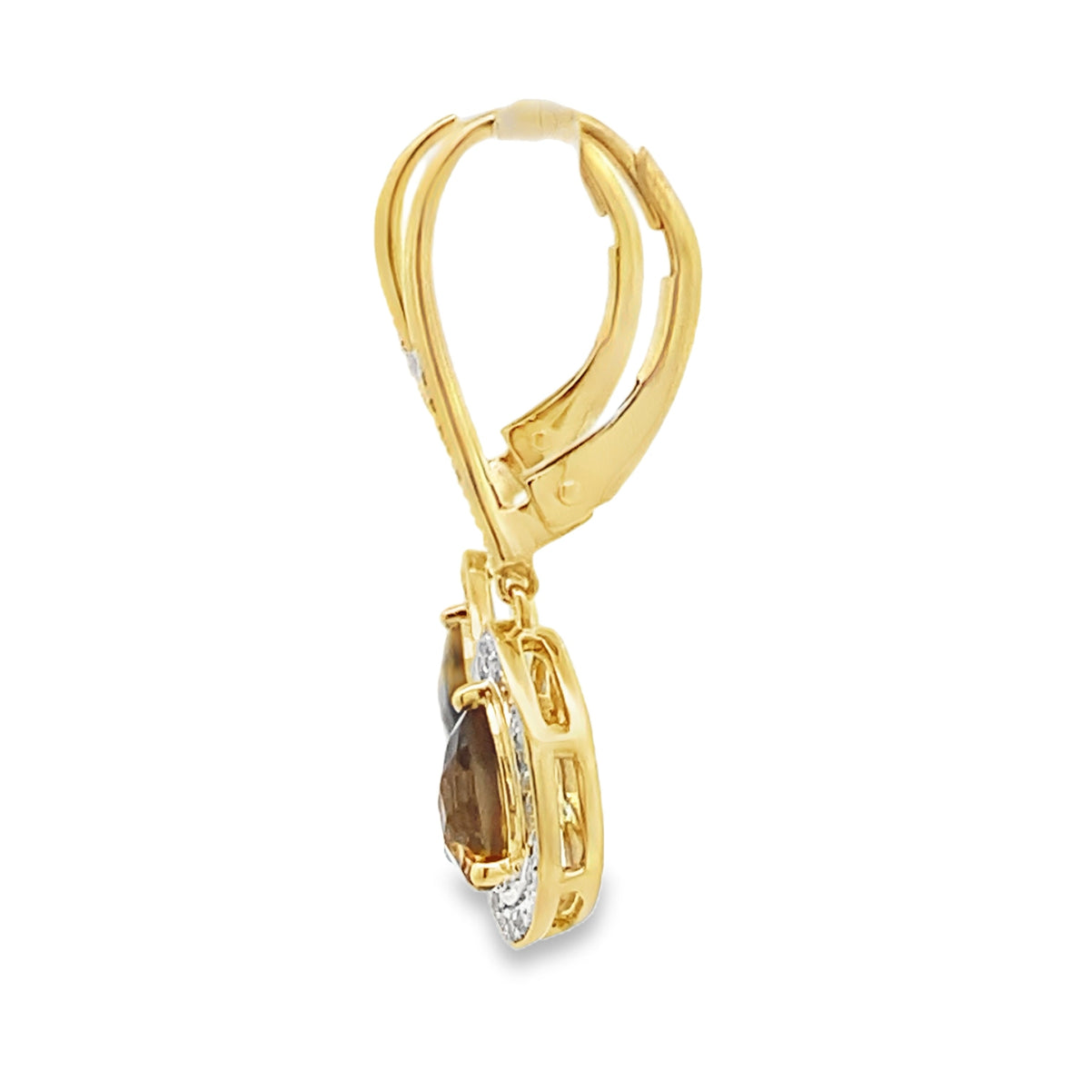 .87ct Quartz Diamond Dangle Earrings 10KT Yellow Gold