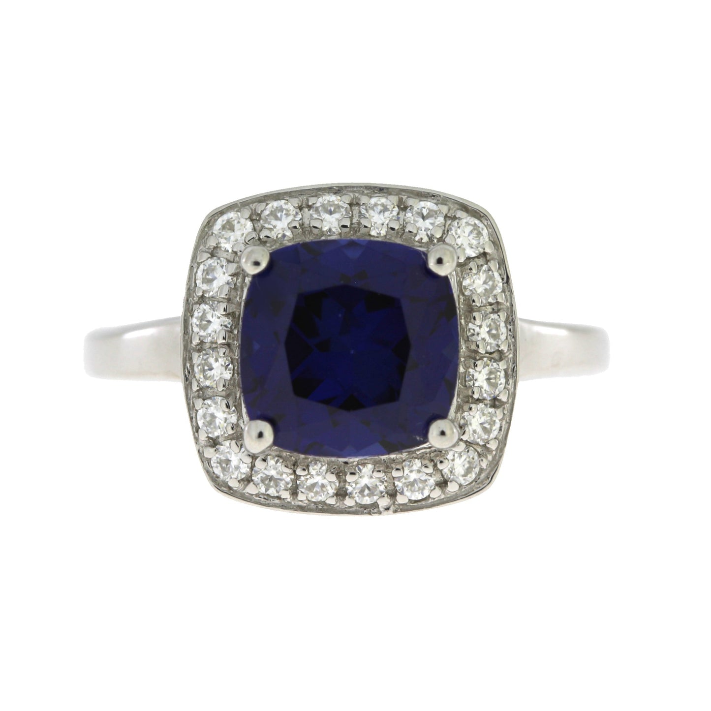 Created Sapphire Moissanite Ring Sterling Silver
