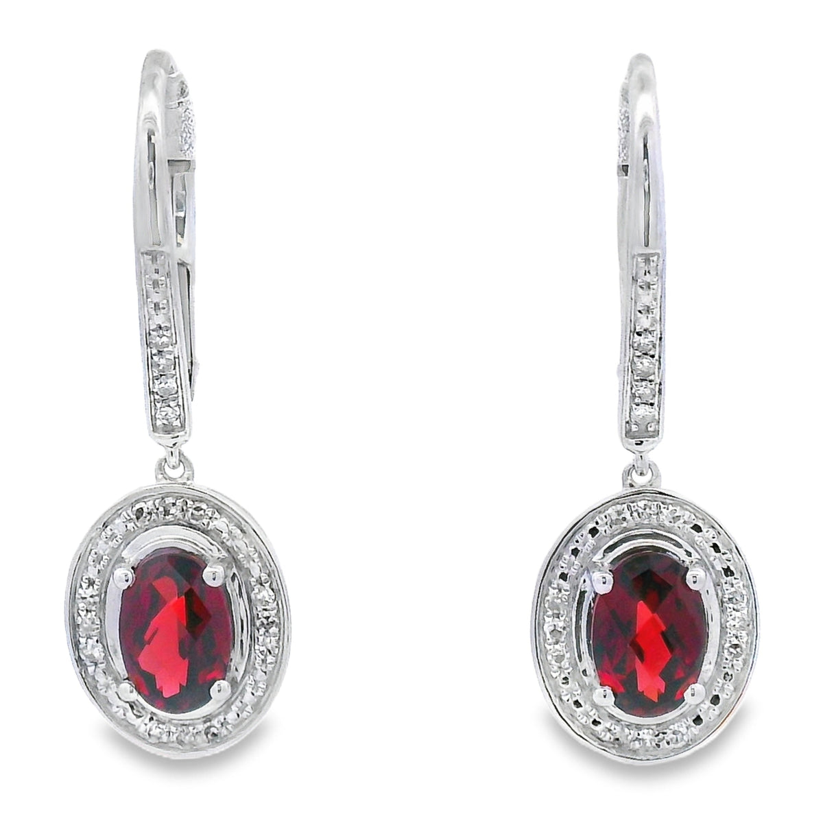 1.41ct Garnet Diamond Dangle Earrings 10KT White Gold