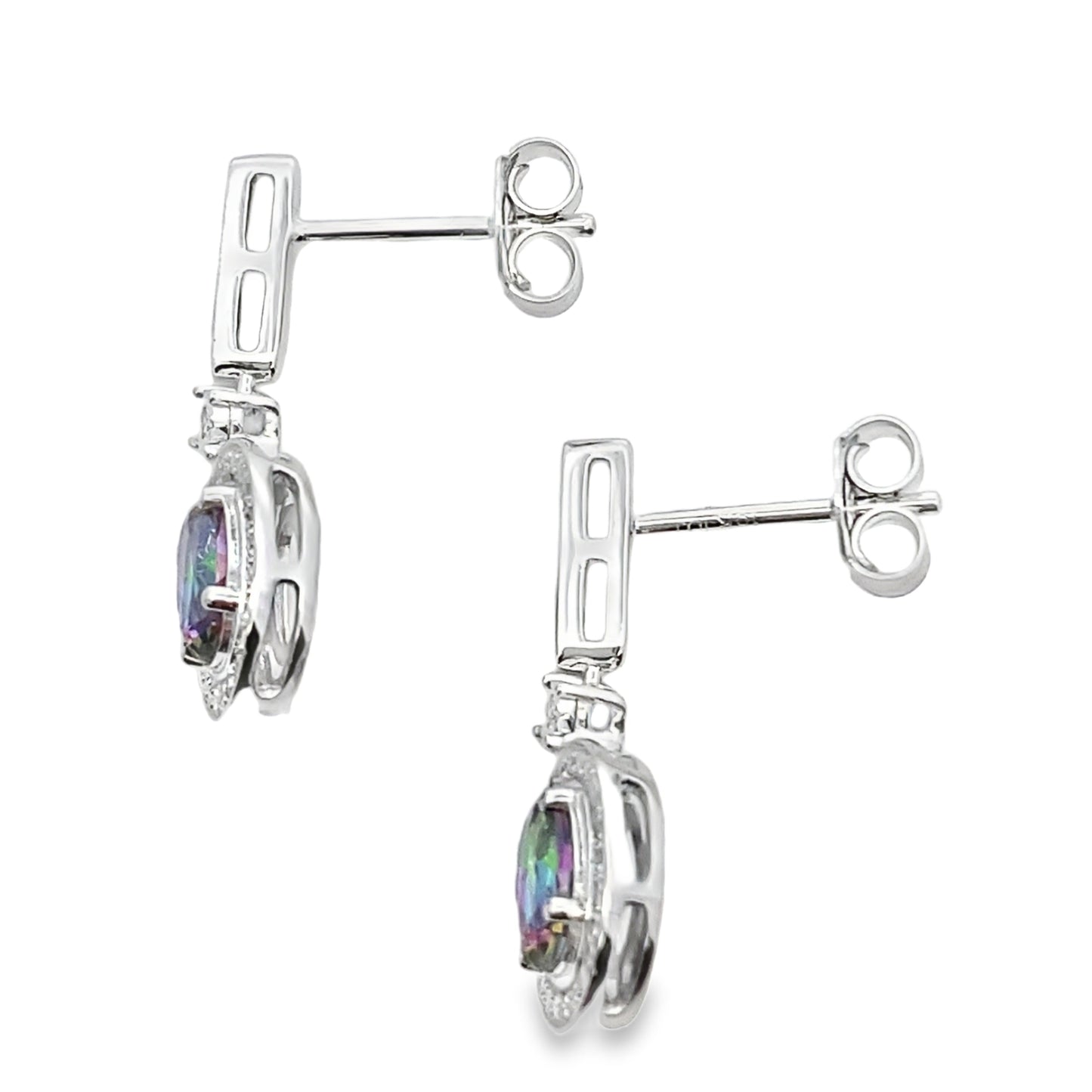Mystic Fire Topaz Dangle Earrings 10KT White Gold