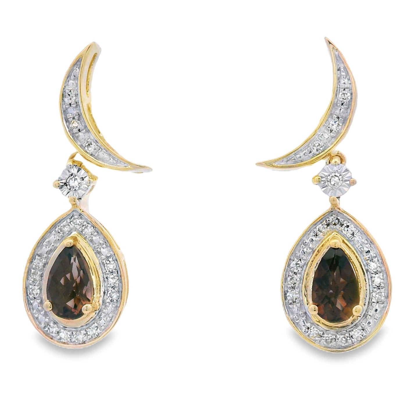 .47ct Quartz Diamond Dangle Earrings 10KT Yellow Gold