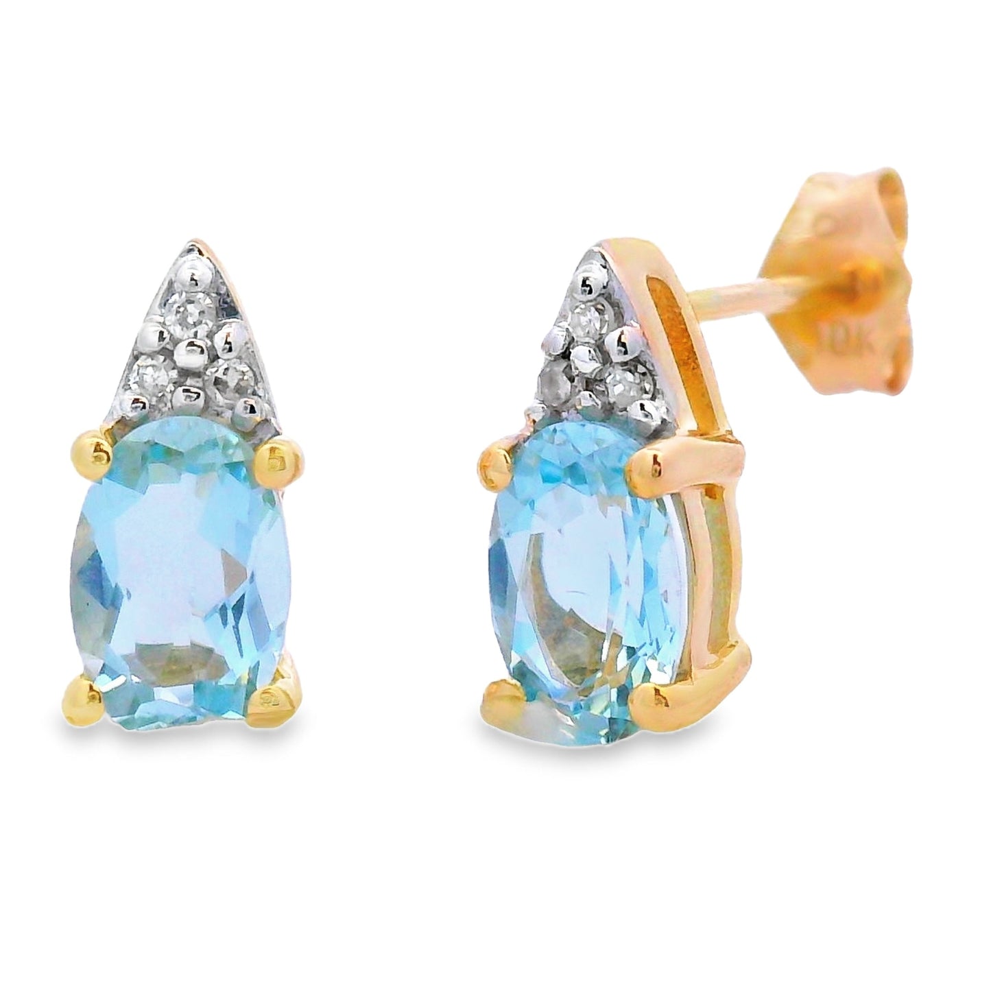 .83ct Aquamarine Diamond Stud Earrings 10KT Yellow Gold