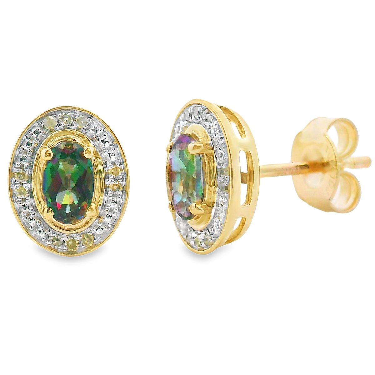 Mystic Fire Topaz Diamond Earrings 10KT Yellow Gold