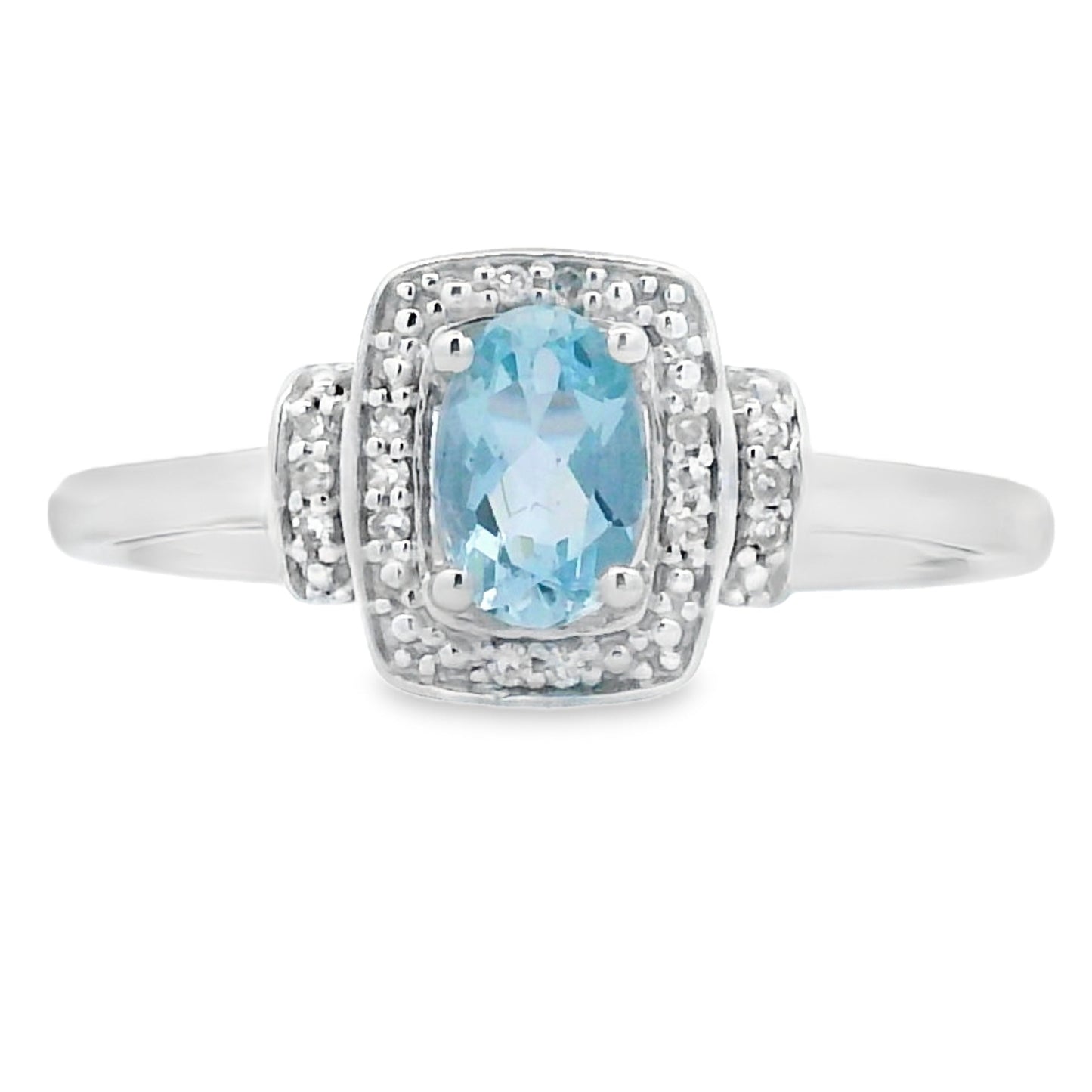 Genuine .45ct Aquamarine Diamond Ring 10KT White Gold