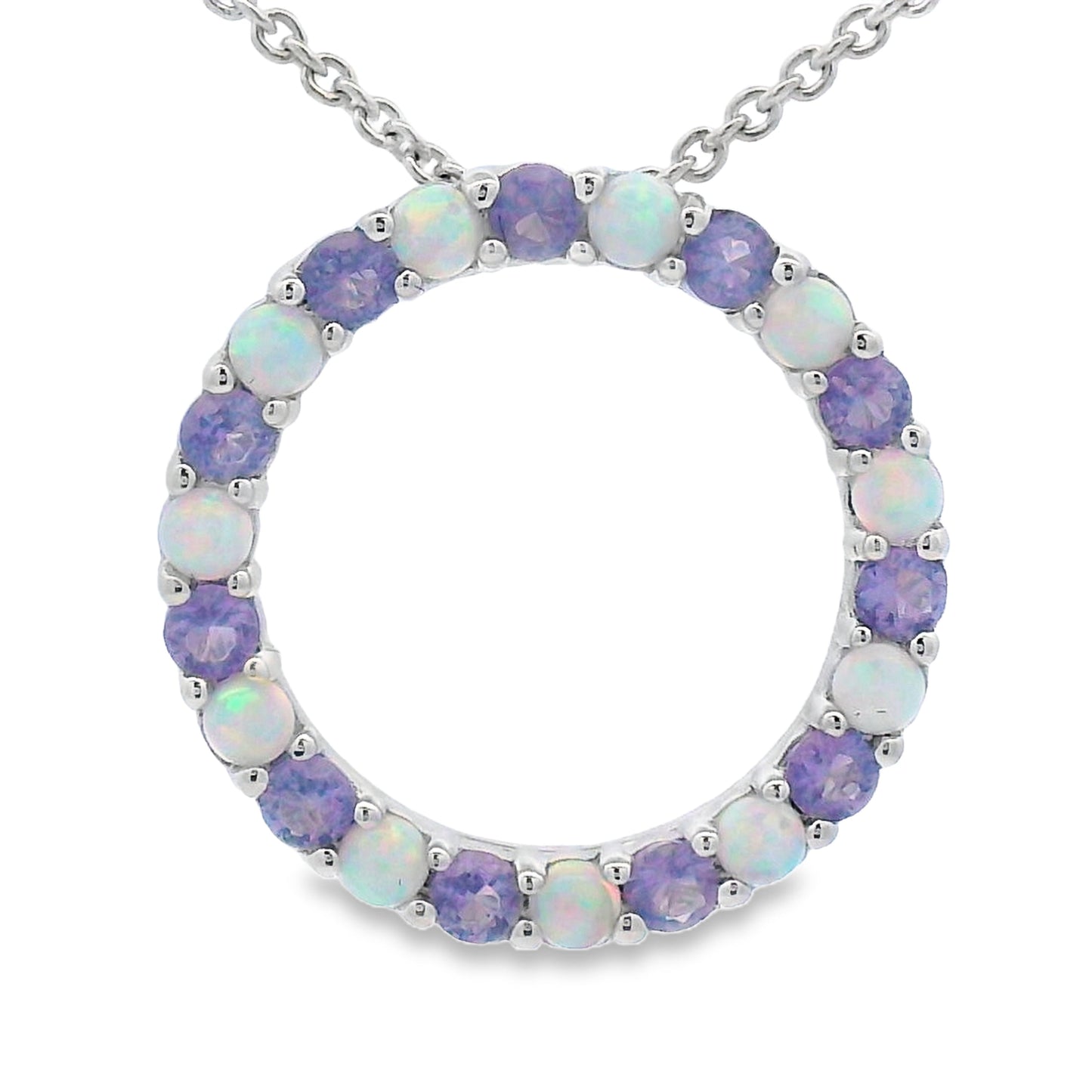 Created Opal Circle of Love Pendant Sterling Silver