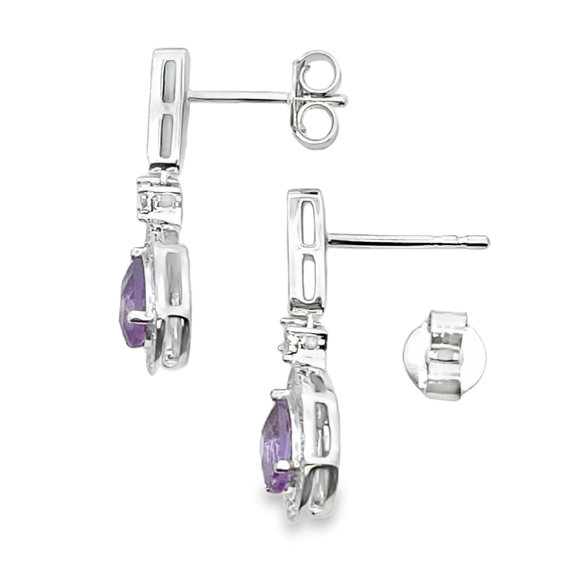 .88ct Amethyst Diamond Dangle Earrings 10KT White Gold