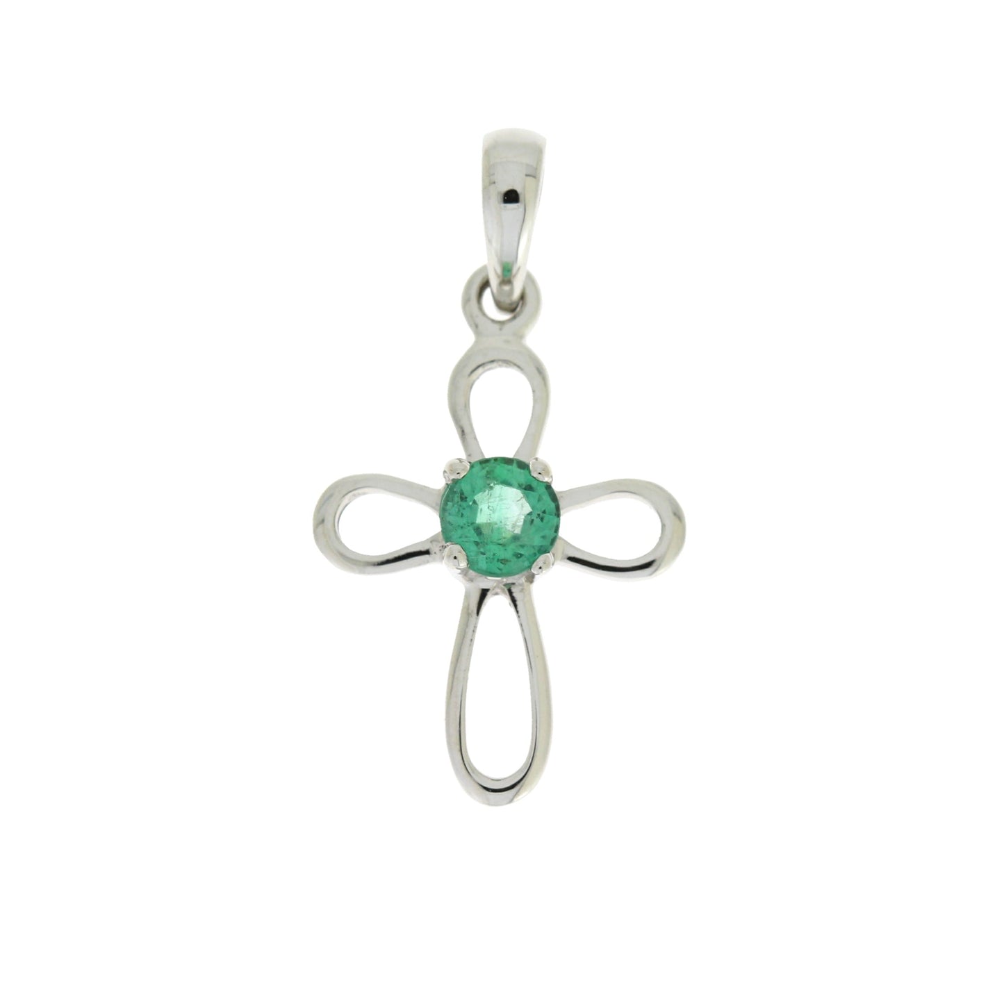.19ct Emerald Cross Religious Pendant 10KT White Gold