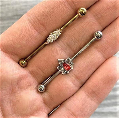 14G Clear CZ Gem Gold Tone Texture Industrial Barbell 38mm
