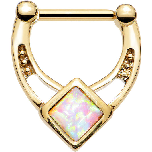 16G 5/16 White Faux Opal Gold Anodized Glamour Septum Clicker