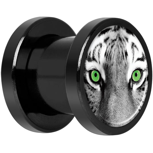 Black White Tiger Eyes Black Anodized Screw Fit Plug Set 0G
