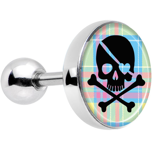 16G 1/4 Pink Green Plaid Heart Skull Tragus Cartilage Earring