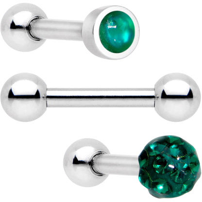 16G 1/4 Green Faux Opal Inlay Cartilage Tragus Earring 3 Pack Set