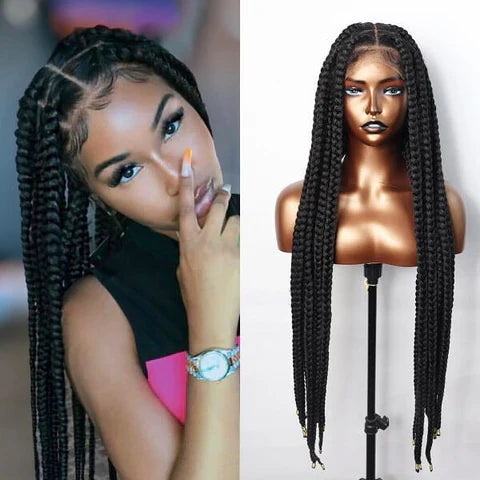 Knotless Twist Braids Full Lace Wig | Straight Synthetic Braids | Baby Hair | Black Women