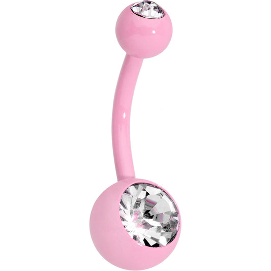 14G 3/8 Clear Gem Light Pink Acrylic Over Steel Belly Ring
