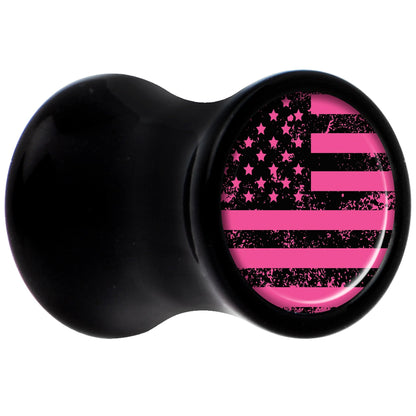 Black Acrylic Pink American Flag Saddle Plug Set 2G