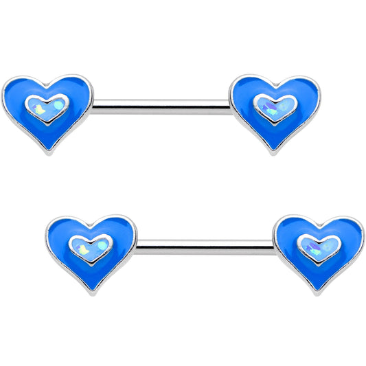 5/8 Aqua Faux Opal Pure of Heart Barbell Nipple Ring Set