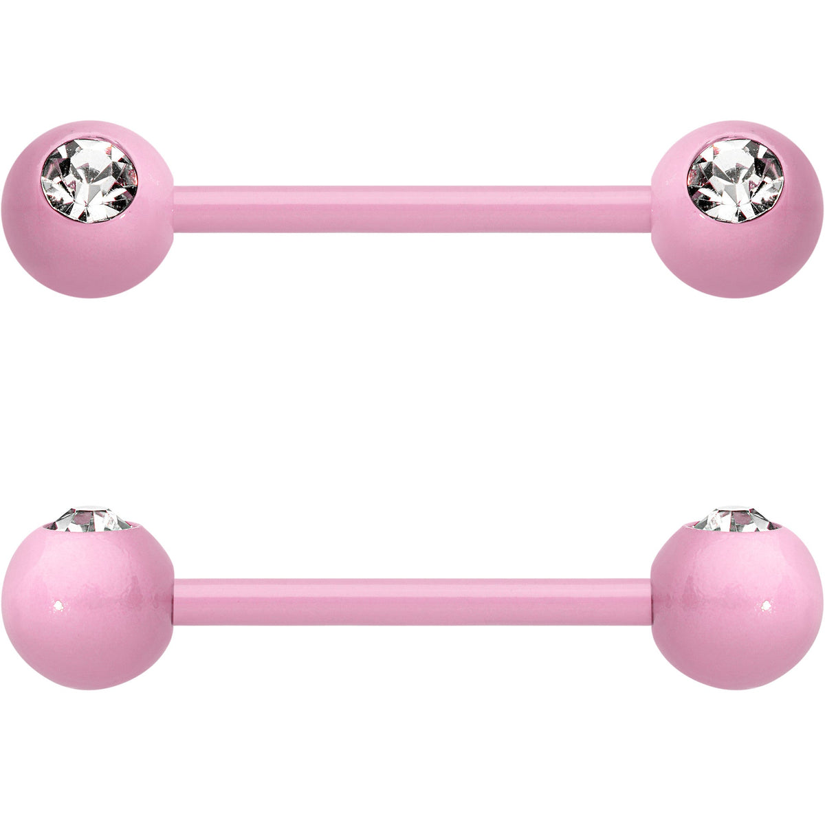 14G 5/8 Clear Gem Light Pink Acrylic Over Steel Nipple Barbell Set