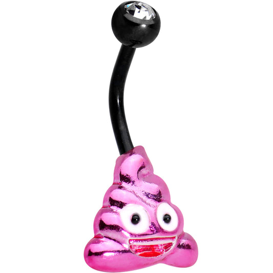 Licensed Pink Poop emoji Clear CZ Gem Black Anodized Belly Ring