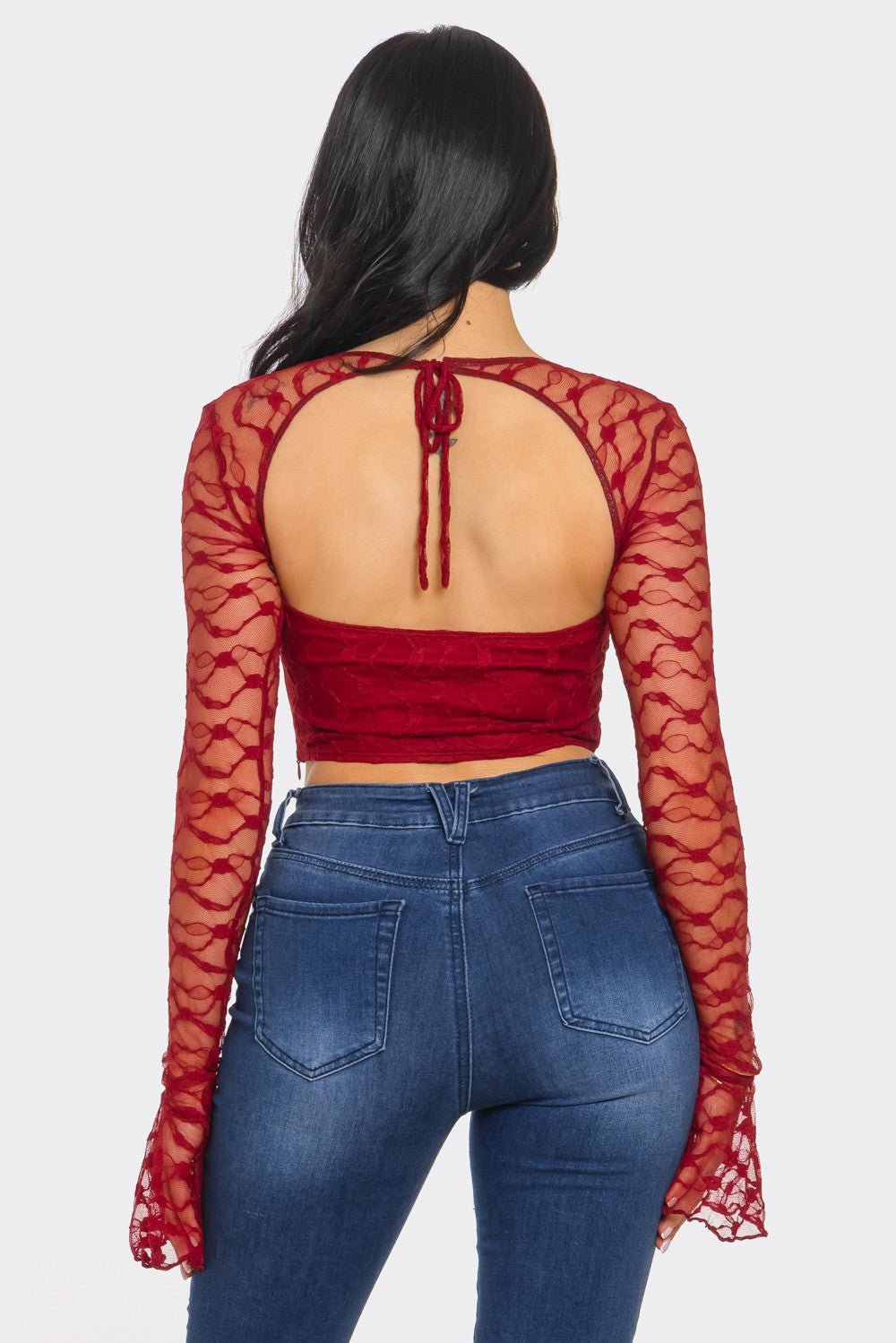 Marissa Long Sleeve Laced Crop Top Bustier with Adjustable Fit and Elegant Lace Detailing