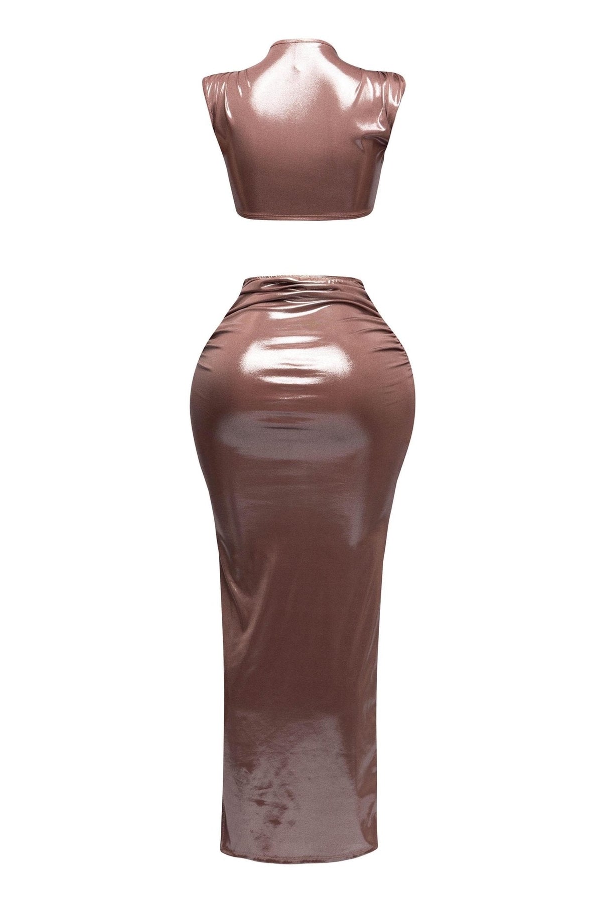Starlust Metallic Foil Crop Top & Maxi Skirt  Set – Two Piece Outfit
